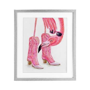 Imagem de Stupell Industries Impressão emoldurada glamourosa cowgirl flamingo cinza design sob vidro por Ziwei Li, 16 x 13