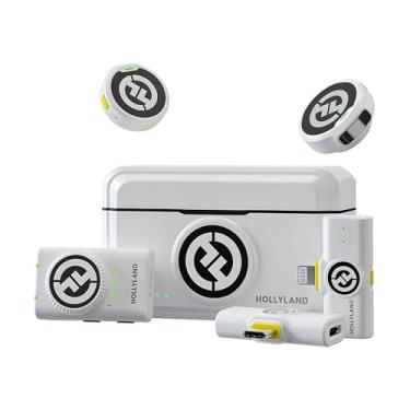 Imagem de Hollyland Lark M2 Microfone de Lapela sem Fio(2TX+3RX), Transmissão Sem Fio de 1000ft, Cancelamento de Ruído, 40 H Tempo de Trabalho, Compatível com Camera, iPhone, Android, PC ao Vivo-Branco