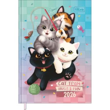 Imagem de Tilibra - Agenda Costurada Petit 10,5 x 14,8 cm Purrfect Cats 2026 - Degradê Verde, Azul e Rosa