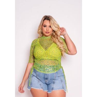 Imagem de Blusa Feminina Tule Estampado com Top Plus Size - It Curves, Verde, 46