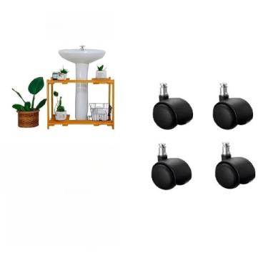 Imagem de Estante Gabinete com 2 Prateleiras Para Banheiro com Espaço Para Coluna Pia(Com Rodas)