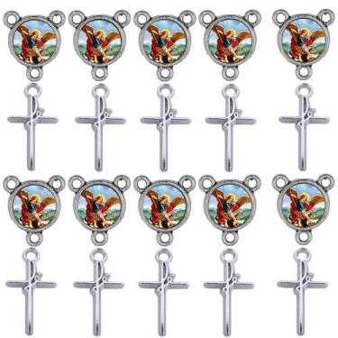 Imagem de Crucifixo + Entremeio São Miguel 40 Peças para terço - Tudo Em Metal C