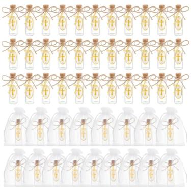 Imagem de DELORIGIN Conjunto de 50 garrafas de água benta, recipiente de água transparente com pingente de cruz, rolha de cortiça, garrafas de vidro, lembrancinhas de batismo, recipiente vazio para presentes de