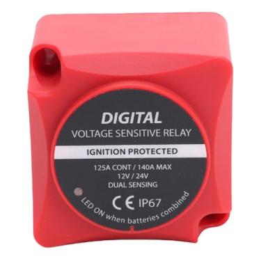 Imagem de Jiawu Isolador de Bateria Dupla Smart VSR, relé Sensível à Tensão Inteligente Digital, 12V 140amp, Carregamento Automático à Prova de água para Veículo de Carro, RV, ATV, UTV e Marinho (Vermelho)