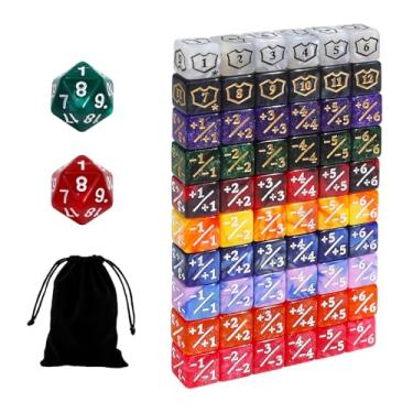 Imagem de FIGURESLAB 62PCS 12mm MTG Dice Set with Plus 1 Life Counter & Shield & Spindown Dice in 10 Colors with Velvet Bag, Compatible with Magic The Gatering CCG TCG Magic Card Gaming Accessories