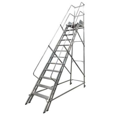 Imagem de Escada Plataforma Trepadeira 3,0m 11 Degraus com 2 Rodas Suporta 250kg