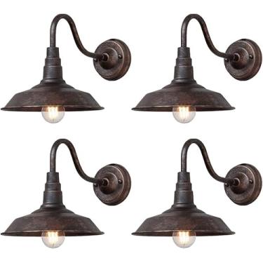 Imagem de Luminárias De Parede Retrô à Prova D'água Ip54 Ao Ar Livre Luminárias De Parede De Varanda Vintage 9,8 Polegadas Gooseneck Lâmpadas De Parede Externas Pátio Garagem Fazenda Exter, 2 Pack
