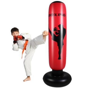 Imagem de Saco de pancadas para crianças, saco de boxe inflável para crianças, boneco inflável, saco de pancadas inflável, saco de boxe antiestresse para crianças, vermelho.