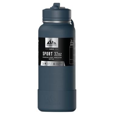 Imagem de Hydrapeak Garrafa de água esportiva isolada de 947 ml com canudo ou tampa de bucha, à prova de vazamento e derramamento, mantém as bebidas frias por 24 horas, quentes por 12 horas, garrafas de água de