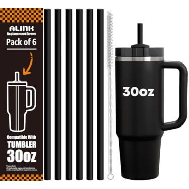 Imagem de ALINK Canudos pretos de substituição para copo Stanley de 850 g, seguro para lava-louças, pacote com 6 canudos de plástico reutilizáveis compatíveis com copos Stanley Adventure Quencher de 850 g
