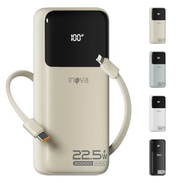 Imagem de Power Bank 20000mAh, Carregadores Portáteis, Bateria de Carregamento Rápido com Cabo de Saída USB-C (22,5 W) e iOS (10 W) Integrado, Compatível com iPhone, Android, Samsung Etc (Bege)