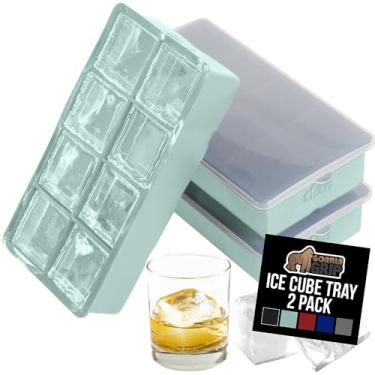 Imagem de Gorilla Grip Bandeja grande de silicone de derretimento lento para freezer, pacote com 2, fácil de empurrar, 8 cubos quadrados gigantes, uso para coquetéis, café gelado, garrafa de água, purê