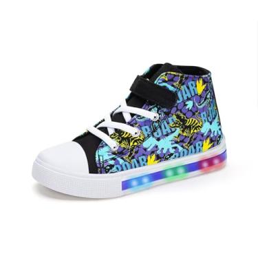 Imagem de FUNCOO PLUS Tênis infantil infantil leve para meninas e meninos sapatos de lona unissex infantil cano alto esportivo casual, Unicórnios roxos azuis, 8 Toddler