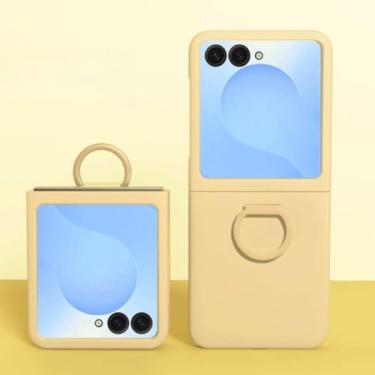 Imagem de Capa de silicone líquido luxuosa com janela grande para Samsung Galaxy Z Flip 6 5, capa com anel de cor gradiente, amarela, para Samsung Galaxy Z Flip6