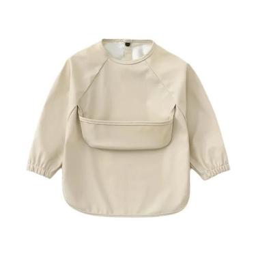 Imagem de Babador Impermeável De Manga Longa Em Cor Sólida Para Bebês, Avental D