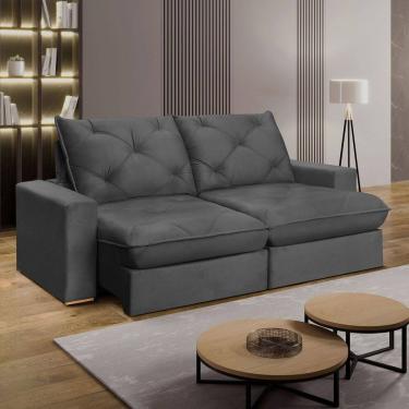 Imagem de Sofá Retrátil 220cm Pilow 25cm Mônaco Cinza