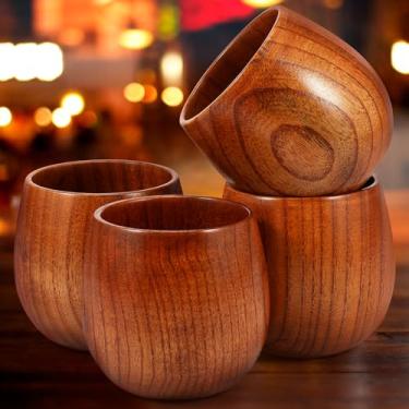 Imagem de KTZCTPCA 4 peças de copo de madeira de 250 ml, copo de uísque de madeira, copos de degustação de uísque com textura natural, fácil de limpar, copo de bourbon resistente ao calor, para leite, café, chá