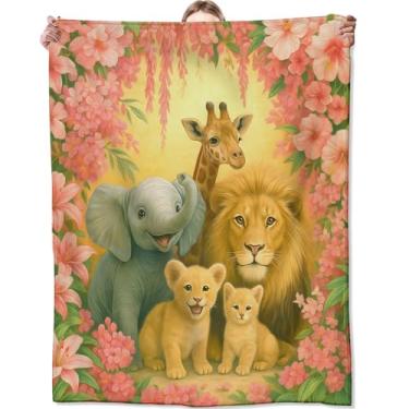 Imagem de Zeleda Manta divertida de vida selvagem, 127 x 152 cm, rosa, floral e animal, cobertores de flanela macios e aconchegantes práticos para sofá, viagem, piquenique, presentes atenciosos para crianças