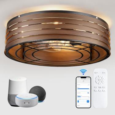 Imagem de Ventilador de teto inteligente de montagem embutida de 50 cm com luz regulável e controle remoto de memória/aplicativo Alexa, motor reversível, perfeito para quarto, cozinha, gaiola de design de