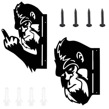 Imagem de KTZCTPCA 2 peças Peek-A-Boo sinal flipping off, decoração de cerca de silhueta de macaco dedo médio, decoração de rosto de árvore, placa de estátua de sasquatch para jardim ao ar livre, cerca, quintal