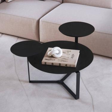 Imagem de Mesa de Centro Três Tampos Chanfrado Orgânica Pé Metal Complementos Nero/Preto