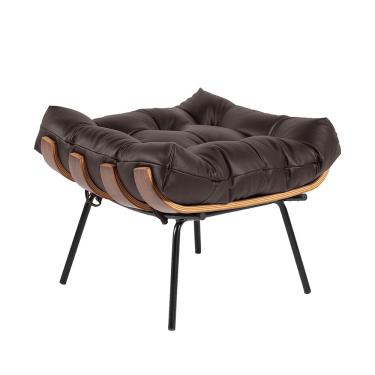 Imagem de Puff Costela Couro Legítimo Base Metal Preto Marrom