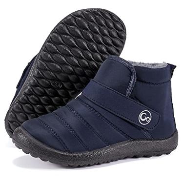 Imagem de Botas de inverno para meninos e meninas com forro de pele, botas infantis à prova d'água, alças fáceis, unissex, botas de neve quentes, sapatos confortáveis para andar, antiderrapante, Azul, 9 Toddler