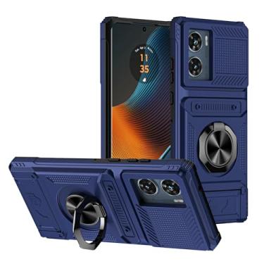 Imagem de SORAKA Capa para Motorola Edge 50 Fusion 5G com suporte de anel para cartão de metal compatível com suporte magnético para celular para carro capa de proteção contra choque e queda azul