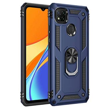 Imagem de SORAKA Capa para Xiaomi Redmi 9C com suporte de anel capa protetora Redmi 9C capa traseira de policarbonato rígido macio com placa de metal para telefone magnético suporte de carro azul