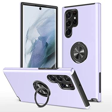 Imagem de SORAKA Capa para Samsung Galaxy S22 Ultra 5G com suporte de anel invisível e placa de metal para montagem magnética em carro Capa rígida para PC Capa Samsung Galaxy S22 Ultra 5G Capa