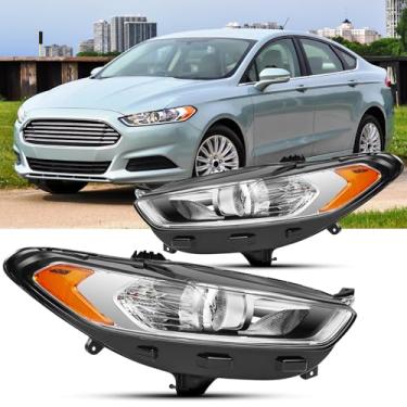 Imagem de Conjunto de faróis compatível com Ford Fusion 2013-2016 substituição de farol de substituição caixa preta lente transparente âmbar refletor par