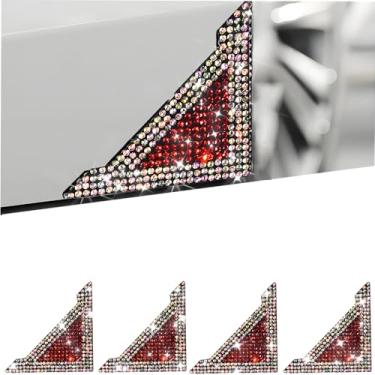 Imagem de MINGZAIQIPEI 4 peças de proteção de canto de porta de carro com strass brilhante - adesivos protetores antiarranhões adesivo de brilho de para-choque (colorido + vermelho)