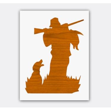 Imagem de Estêncil Hunter and Dog 23 x 30 cm – Modelo de silhueta reutilizável para arte de parede rústica faça você mesmo, placas de chalés de caça e projetos de decoração ao ar livre