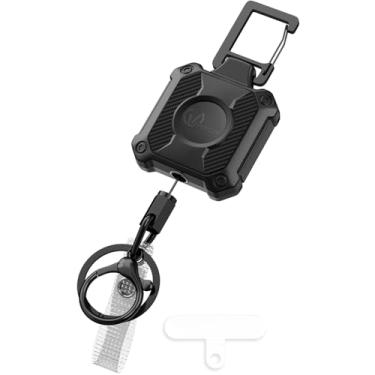 Imagem de Chaveiro retrátil resistente com bloqueio de intervalo, clipe de porta-crachá de identificação, carretel de crachá com cordão Dyneema de 78,7 cm, chaveiro e cabos de telefone (preto - 1 pacote)