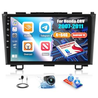 Imagem de Estéreo automotivo Qualcomm 8 Core 4G + 64G para Honda CRV 2007-2011: rádio de carro Android 15 com tela sensível ao toque IPS de 9 polegadas 1280 * 720P, Carplay/Android Auto, Bluetooth5.1, GPS, WiFi