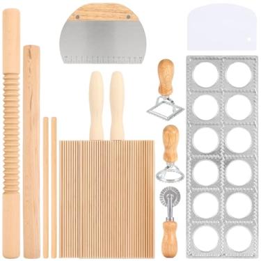 Imagem de AIHSUMC Conjunto de 12 ferramentas para fazer massas, placa de nhoque de madeira com carimbo de ravioli e conjunto de cortador de massa, kit de fazer massas, presente de cozinha caseiro para amantes