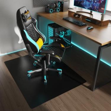 Imagem de FUNMAT Tapete para cadeira de escritório, 122 x 91 cm, tapete de cadeira para pisos duros, protetor de piso para jogos, tapete de vinil para sala de estar, preto