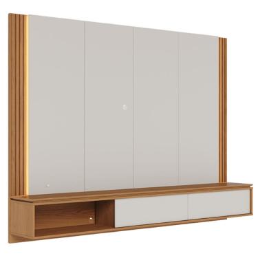 Imagem de Painel Para TV 75 Pol Bancada Suspensa LED Horebe C04 Off White Matte Freijó - Lyam Decor