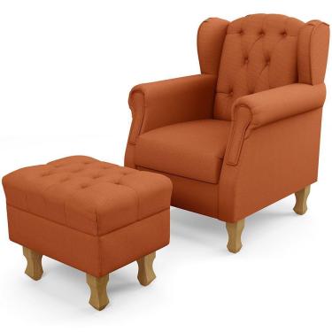 Imagem de Poltrona De Amamentação Yara P02 Com Puff Paris L02 Tecido Terracota - Lyam Decor