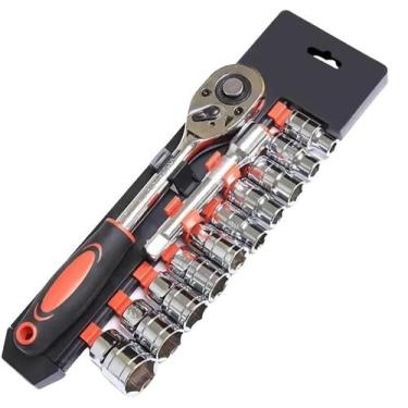 Imagem de Soquete Sextavado 1 2 Catraca 12 Peças 08 a 24mm com Extensão Jogo Kit