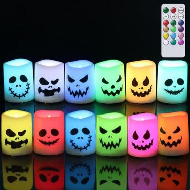 Imagem de Velas sem chama GenSwin Halloween Color Changing, pacote com 12