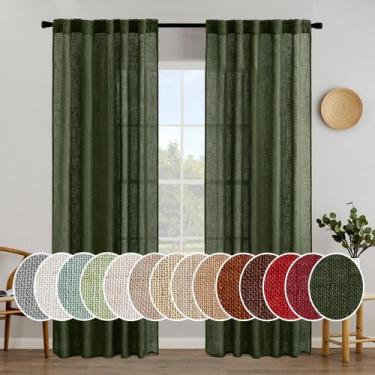 Imagem de Cortinas MIULEE 213 cm, mistura de linho, verde oliva, 2 painéis