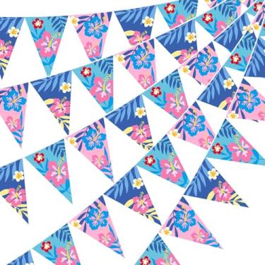 Imagem de Pasimy 5 peças de decorações de aniversário de desenho animado azul rosa bandeiras havaianas bandeiras triangulares de papel pré-amarrado para desenho animado tema de aniversário chá de bebê