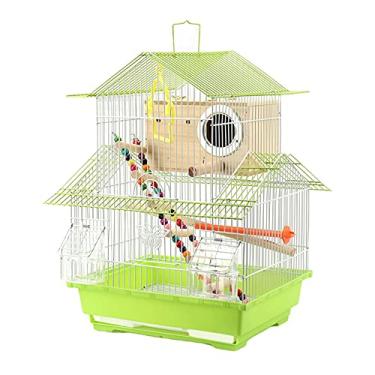 Imagem de Gaiola de pássaro papagaio gaiola de pássaro grande villa pequena gaiola de pássaro telhado de metal gaiola ornamental ninho de pássaro (tamanho: grande)