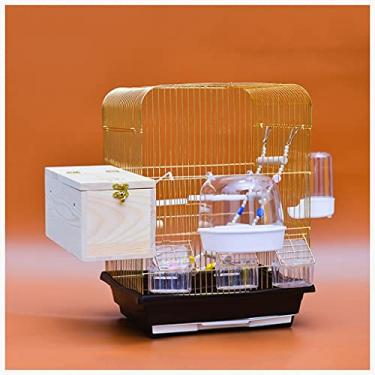 Imagem de Gaiola de pássaro chapeamento calopsita dourada gaiola de pássaro grande gaiola de papagaio pássaro vivo com alimentador de gaiola de reprodução para calopsita canário amor ninho de pássaro (cor: ouro