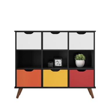 Imagem de Nicho Organizador Retro Preto com 6 Gavetas Branco/Colorida - Qmovi