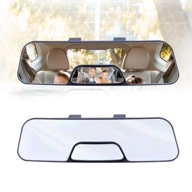 Imagem de Espelho retrovisor de carro de 30,5 cm, espelho retrovisor panorâmico para carro com retrovisor de bebê, HD, reduzindo efetivamente os pontos cegos. Usado para carros, SUV, caminhões