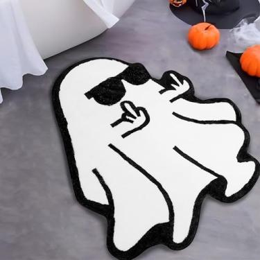 Imagem de aienssfwe Tapete de banho de Halloween divertido fantasma assustador tapete de banheiro antiderrapante absorvente tapete de banho de Halloween para banheiro, banheira, casa, cozinha, porta da frente