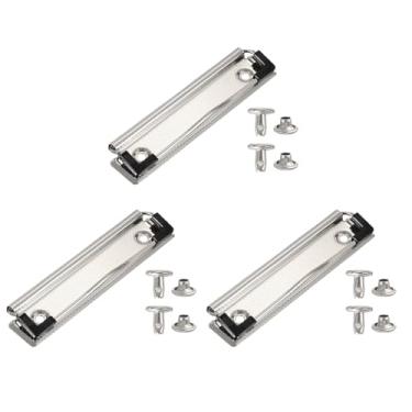 Imagem de PATIKIL Clipes de prancheta de metal de 12 cm, pacote com 3 clipes montáveis de alta aderência, grampo de molas fortes com aderência de borracha e 6 rebites para escritório, casa, prata (xadrez)