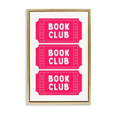 Imagem de Stupell Industries Arte de parede em tela flutuante com moldura dourada Pink Book Club Tickets, design por Lettered and Lined, 78 x 53 cm